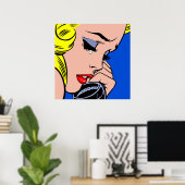 泣き叫び漫画ガールガール泣き叫びオンザフォンポップ・アートのA ポスター (ホームオフィス)