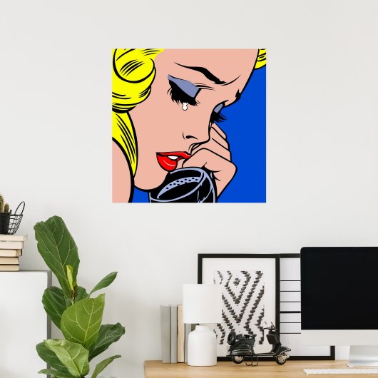 泣き叫び漫画ガールガール泣き叫びオンザフォンポップ・アートのA ポスター (ホームオフィス)