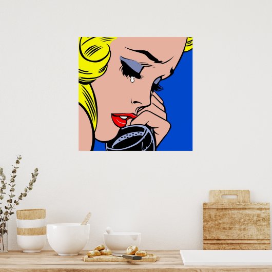 泣き叫び漫画ガールガール泣き叫びオンザフォンポップ・アートのA ポスター (キッチン)