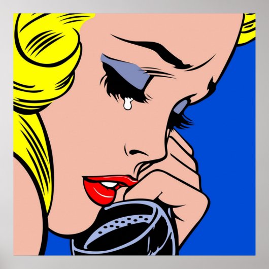 泣き叫び漫画ガールガール泣き叫びオンザフォンポップ・アートのA ポスター (正面)