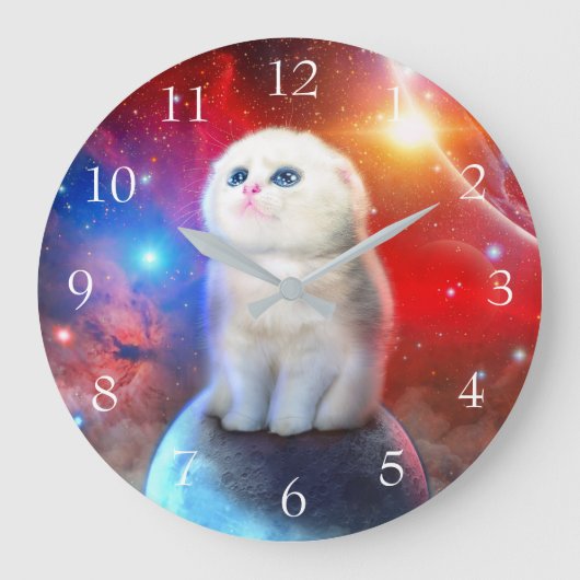 泣き叫び猫の宇宙 ラージ壁時計 (正面)
