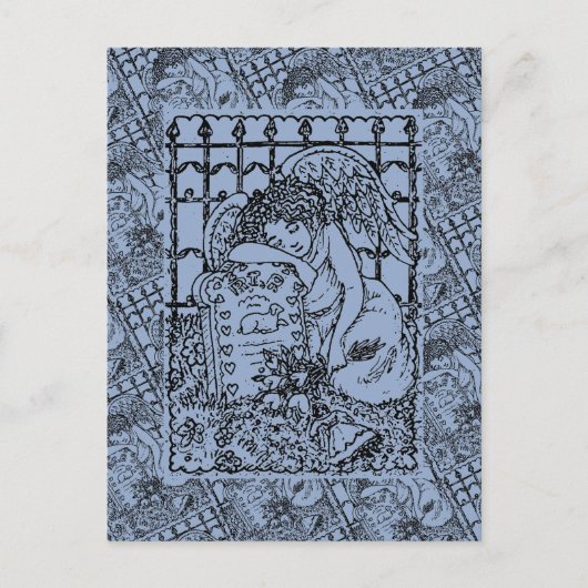泣き崩れる守護天使、墓地での哀悼の意を表す ポストカード (正面)
