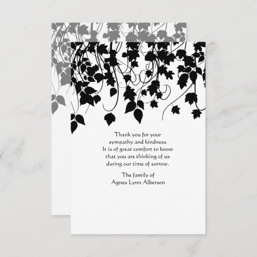 泣くつる植物の死別のサンキューカード サンキューカード (正面/裏面)