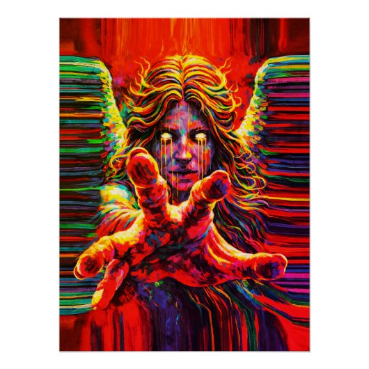 泣く天使のネオンカラーインパスト油絵  ポスター (正面)