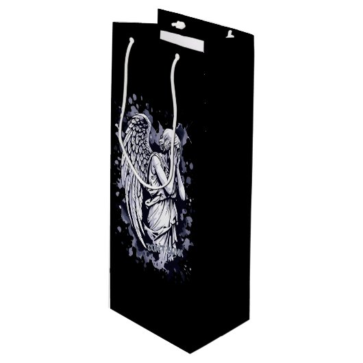 泣く天使の彫刻 – スプラッシュ付き1 ワインギフトバッグ (正面アングル)