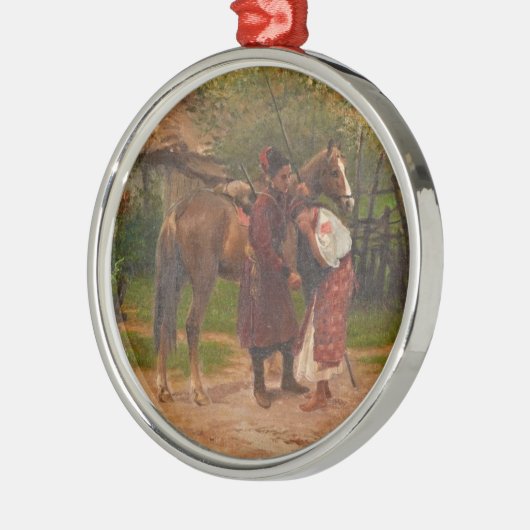 泣く女の子を持つウクライナ語Kozak メタルオーナメント (左)