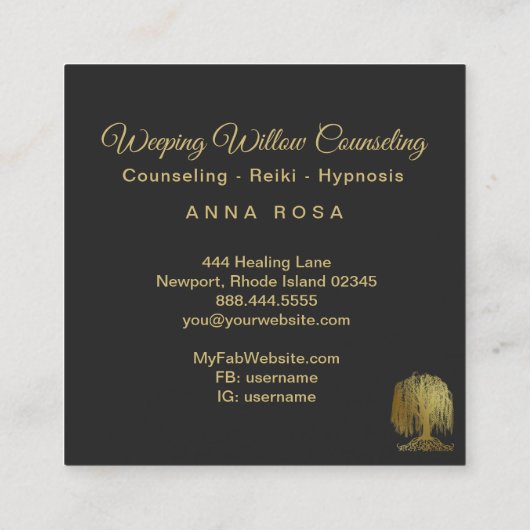 *~*泣く柳の木の金ゴールド宇宙 スクエア名刺 (裏面)