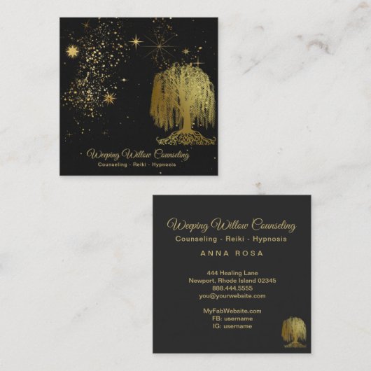 *~*泣く柳の木の金ゴールド宇宙 スクエア名刺 (正面/裏面)