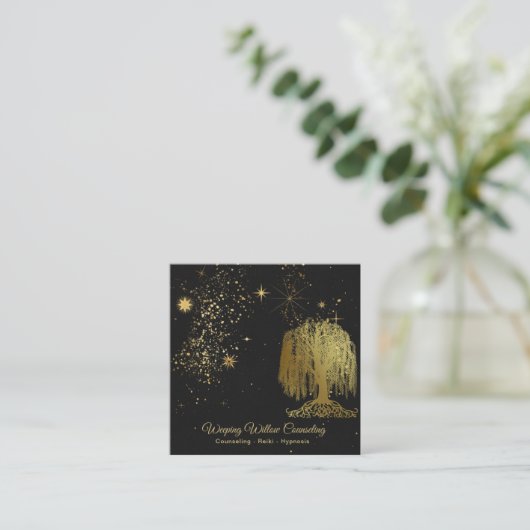 *~*泣く柳の木の金ゴールド宇宙 スクエア名刺 (スタンド正面)