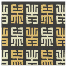 泥のプリント刺激を受けたパターン|黒/黄/オレンジ ファブリック