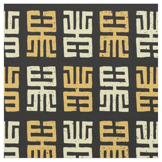 泥のプリント刺激を受けたパターン|黒/黄/オレンジ ファブリック (クローズアップ)