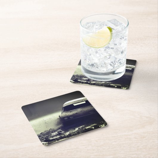 泥の中を車で走る スクエアペーパーコースター (インサイチュ)