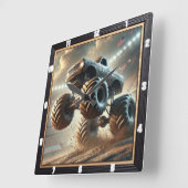 泥の中を駆け抜ける巨大なモンスタートラック スクエア壁時計 (傾斜)