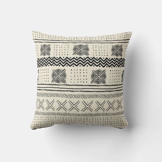 泥の布の幾何学的なストライプな黒いおよびクリーム色 クッション (裏面)