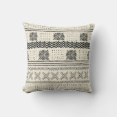 泥の布の幾何学的なストライプな黒いおよびクリーム色 クッション (正面)