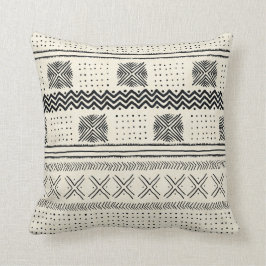 泥の布の幾何学的なストライプな黒いおよびクリーム色 クッション