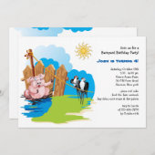 泥の納屋周囲の庭の誕生日の招待状のブタ 招待状 (正面/裏面)