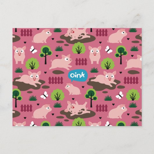 泥はがきに入った幸せな子豚 ポストカード (正面)
