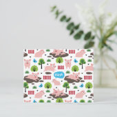 泥はがきに入った幸せな子豚 ポストカード (スタンド正面)