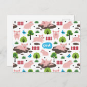 泥はがきに入った幸せな子豚 ポストカード (正面/裏面)