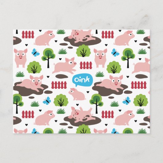 泥はがきに入った幸せな子豚 ポストカード (正面)