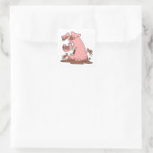 泥まみれの可愛いハッピーピンクの豚 スクエアシール (バッグ)