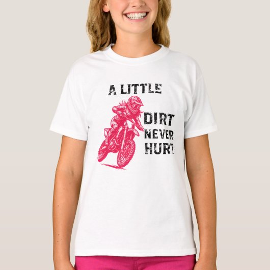 泥んこ遊びは悪くない ダートバイク ガール カスタム Tシャツ (正面)
