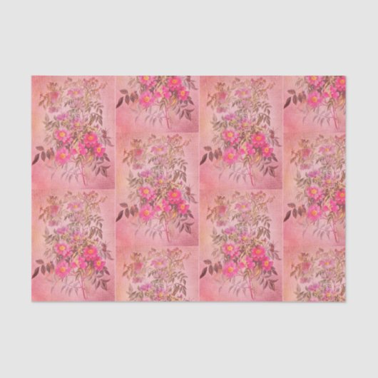 泥地のローズピンクの花柄のティッシュペーパー 薄葉紙 (正面)
