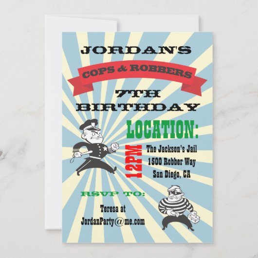 泥棒警官の誕生日のパーティの招待状 招待状 (裏面)