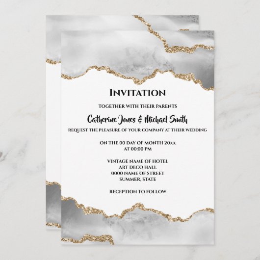 泥水色金ゴールドフェイク白瑪瑙エレガント 招待状 (正面/裏面)