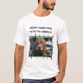 泥褐色の犬おもしろいの男のクリスマス Tシャツ