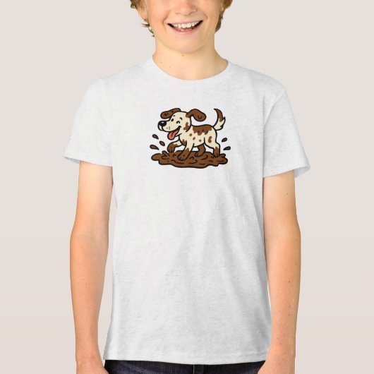 泥遊びする犬 トライブレンドTシャツ (正面)