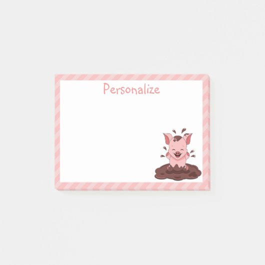 泥遊びをするかわいい子豚 ポストイット (正面)