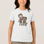 泥遊びをする少年と犬 トライブレンドTシャツ (正面)