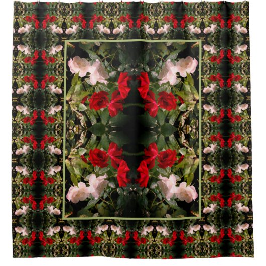 泥酔した赤と白バラ抽象芸術 シャワーカーテン (正面)