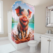 「泥風呂に入った喜ばしい豚お洒落 – ファームアート」 シャワーカーテン (インサイチュ)
