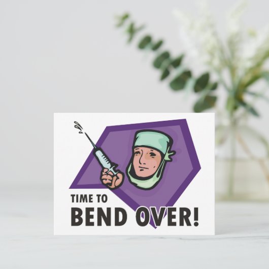 注射おもしろい医/ナース – 吹き出し注射器 ポストカード (スタンド正面)