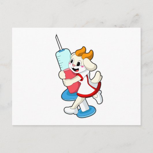 注射でワクチン接種をする看護師として働くヤギ ポストカード (正面)