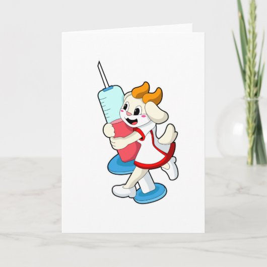 注射でワクチン接種をする看護師のヤギ カード (正面)