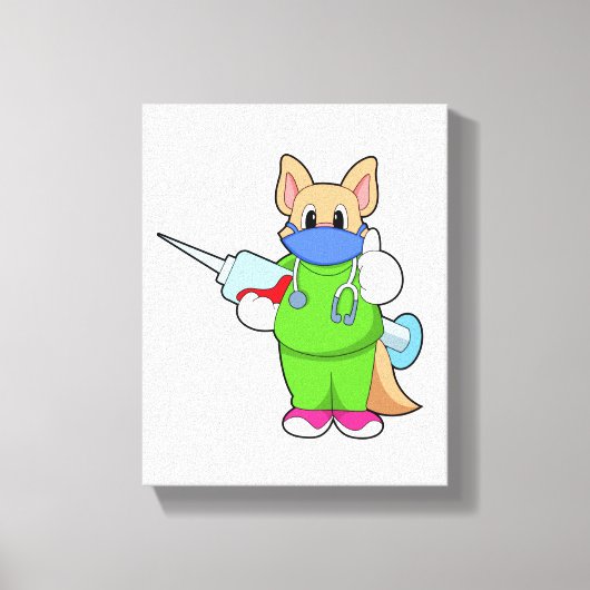 注射器で予防接種する猫 キャンバスプリント (正面)