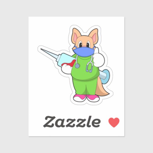 注射器で予防接種する猫 シール (シート)