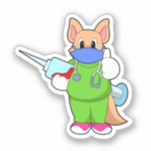 注射器で予防接種する猫 シール (正面)