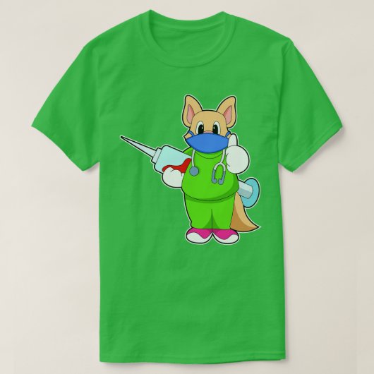 注射器で予防接種する猫 Tシャツ (デザイン正面)