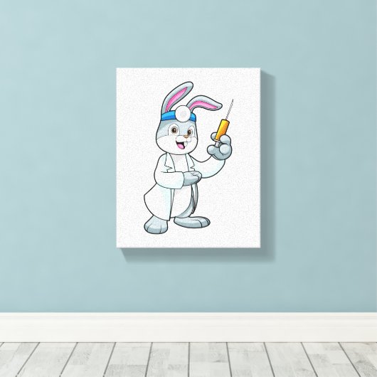 注射器で予防接種を受けているウサギ キャンバスプリント (インサイチュ (ウッドフロア))