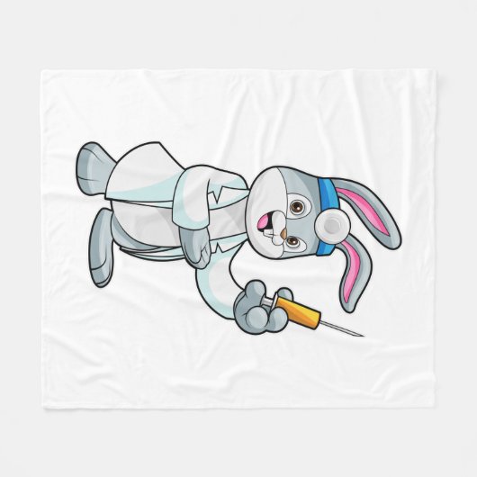 注射器で予防接種を受けているウサギ フリースブランケット (正面(横))