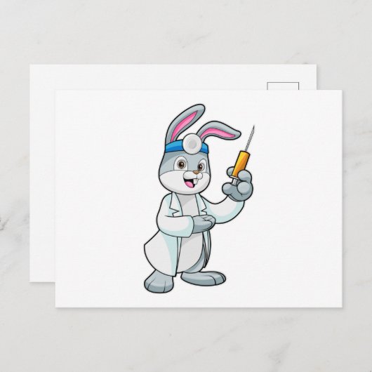 注射器で予防接種を受けているウサギ ポストカード (正面/裏面)