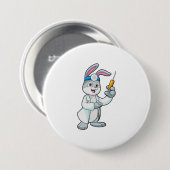 注射器で予防接種を受けているウサギ 缶バッジ (正面&裏面)
