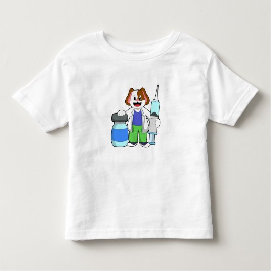 注射器で医者になる犬 トドラーTシャツ (正面)
