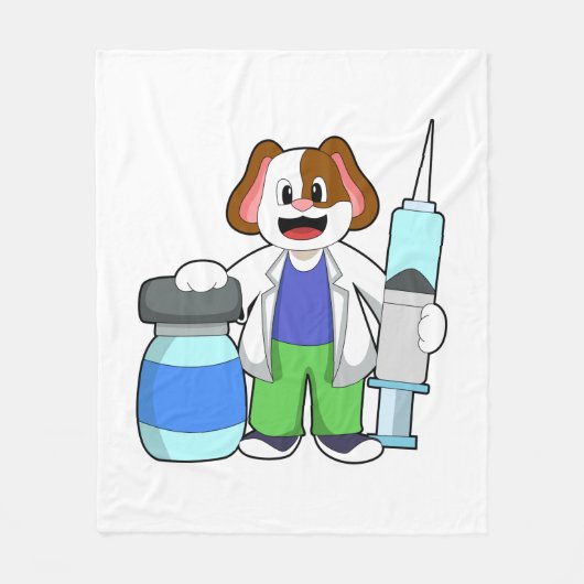 注射器で医者になる犬 フリースブランケット (正面)