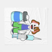 注射器で医者になる犬 フリースブランケット (正面(横))